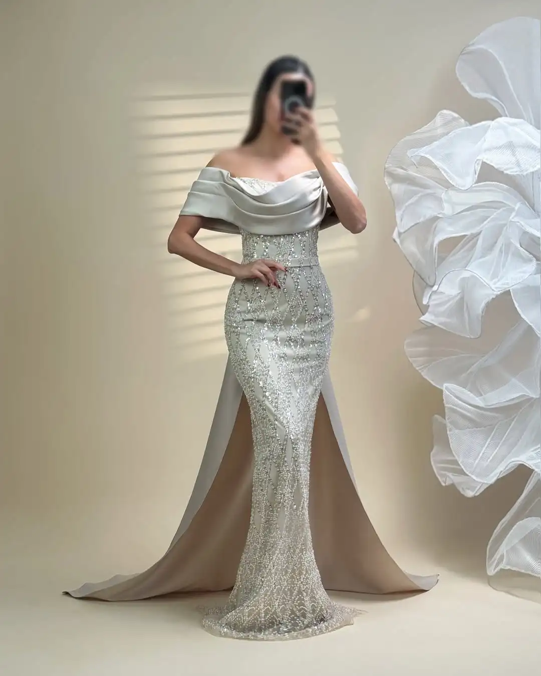 

Ofherown Роскошное вечернее платье русалки с бисером и блестками со съемным шлейфом и открытыми плечами для выпускного вечера فساتين السهرة по индивидуальному заказу