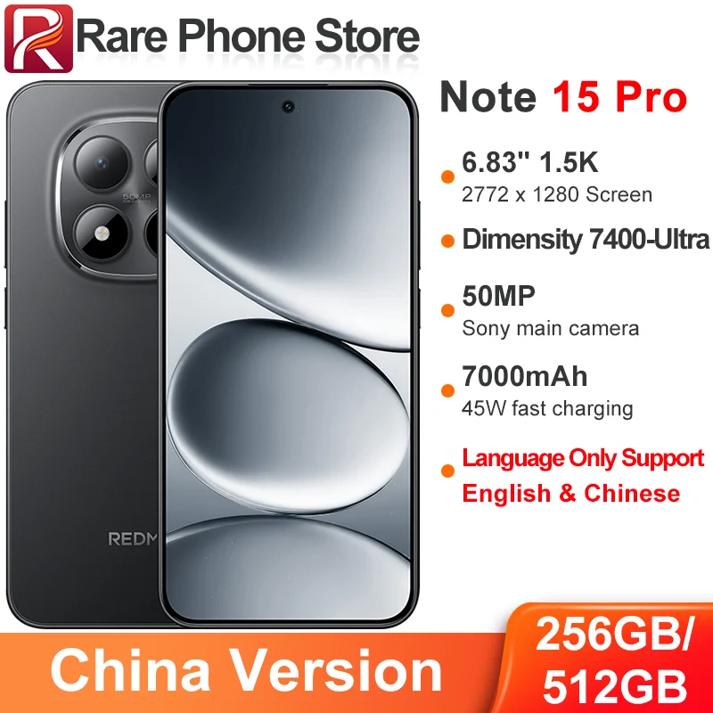 Versión China Xiaomi Redmi Note 15 Pro 256GB/512GB Dimensity 7400-Ultra 50MP + 20MP Cámara 45W 7000mAh Batería Pantalla 6.83" 1.5K