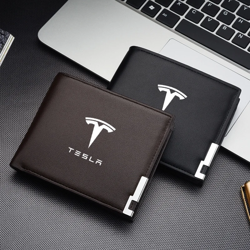 

Leather Car Short Men Wallet Purse With Card Holder License Accessories For Tesla Model 3 Model S ModelX Model Y Roadster SpaceX