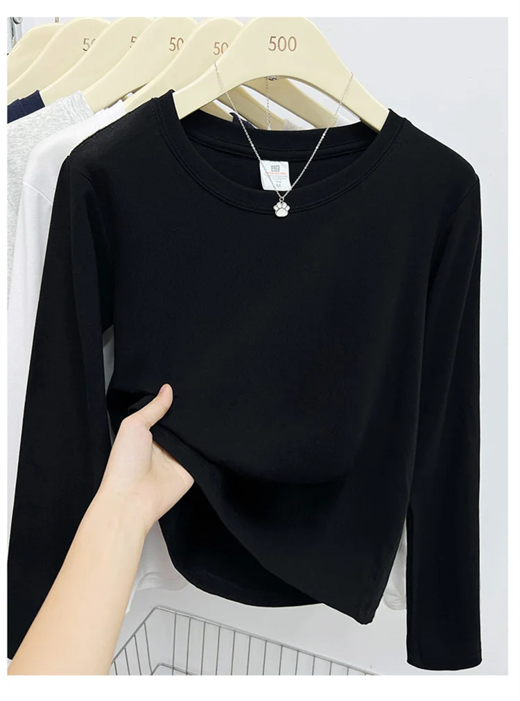 Neues Langarm-Vielseitigkeits-T-Shirt für Damen, Frühling Herbst 2026, O-Ausschnitt, Einfarbig, Basis-Layer-Oberteil, Damenkleidung, Y2k T-Shirt – Detail 23