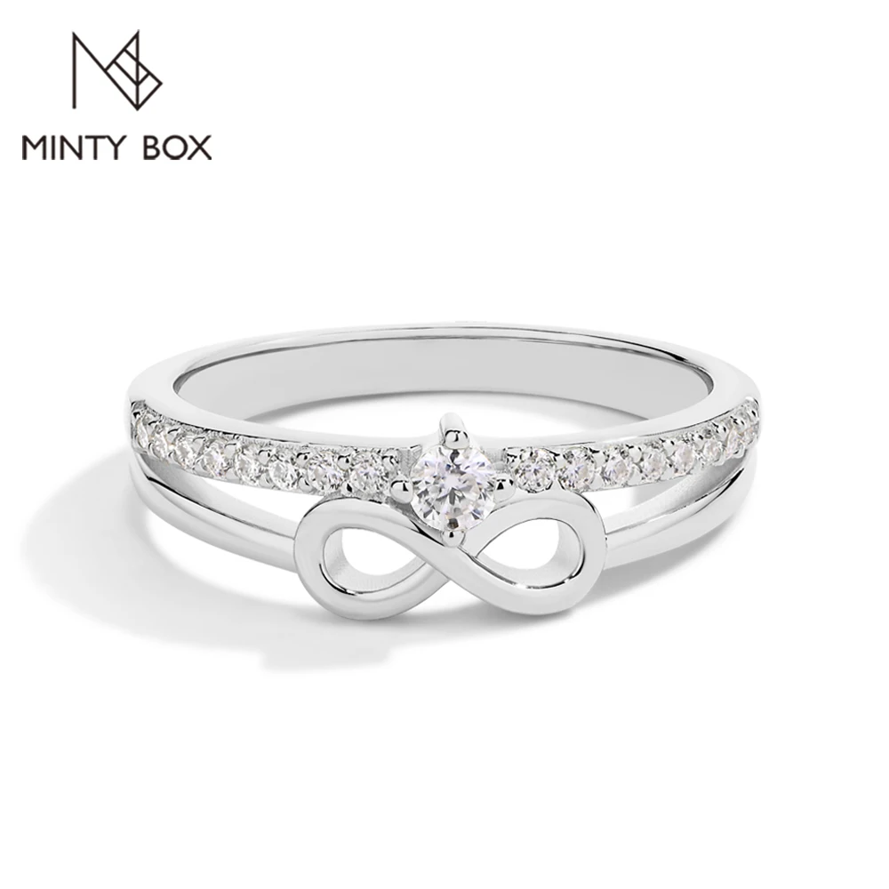 MINTYBOX S925 Sterling Silver Lab Diamond Enfagement Rings for Women 18k White Gold Plated Infinity Moissanite Ring Jewelry Gift