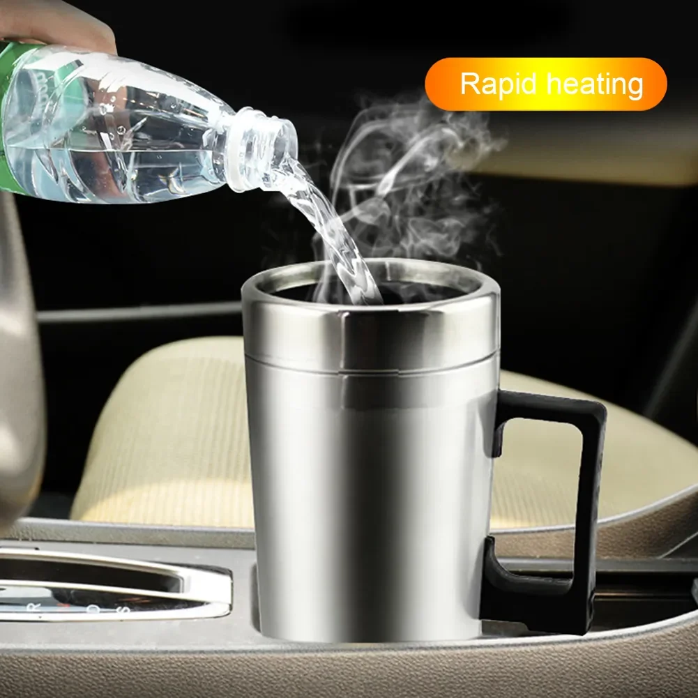 12V/24V Stainless Steel Car Heating Cup Heated Water Bottle Good Sealing Camping Travel Kettle Coffee Milk Thermal Mug