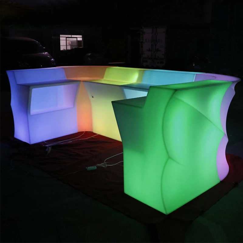 LED Corner Bar With Light Wave Bar Counter 80*80*110cm Bar Furniture Direct Charging LED Light Bar Table With Remote Control