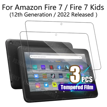 Displayschutzfolie für Amazon Fire 7 2022/Fire 7 Kids 2022 (12. Generation, 7 Zoll), gehärtetes Glas, kratzfest, HD 9H-Härte