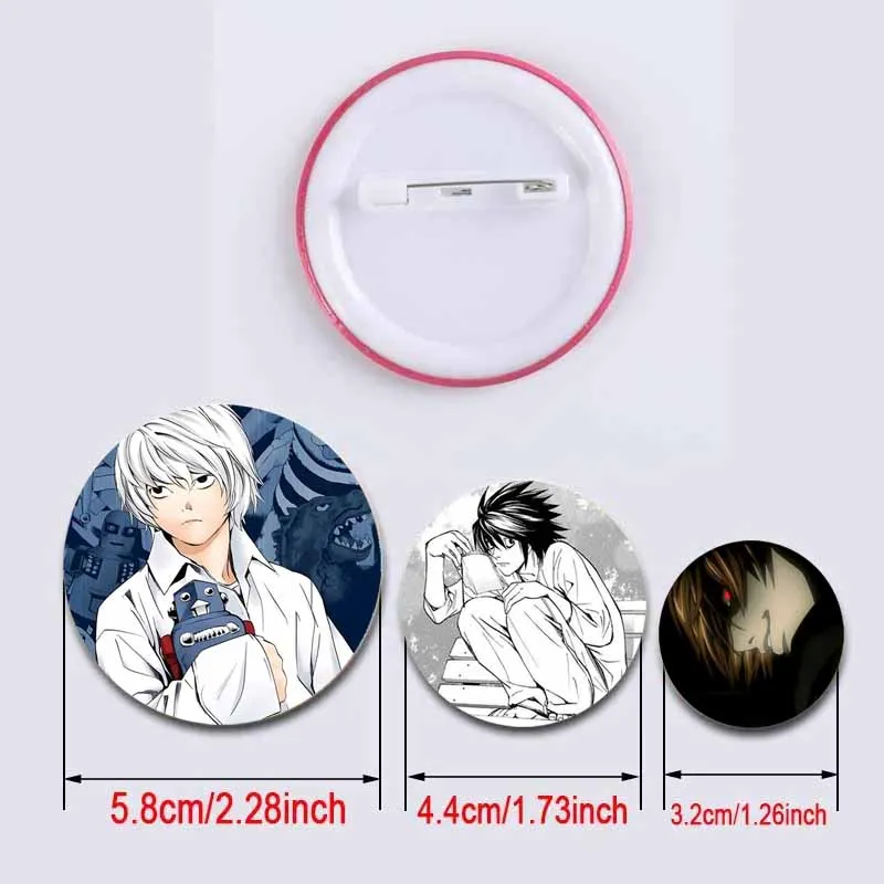 32/44/58mm Anime Death Note Role Enamel Pins Handmade Tinplate Round Brooch L Killer Yagami Light Cartoon Badge Bag Hat Jewelry