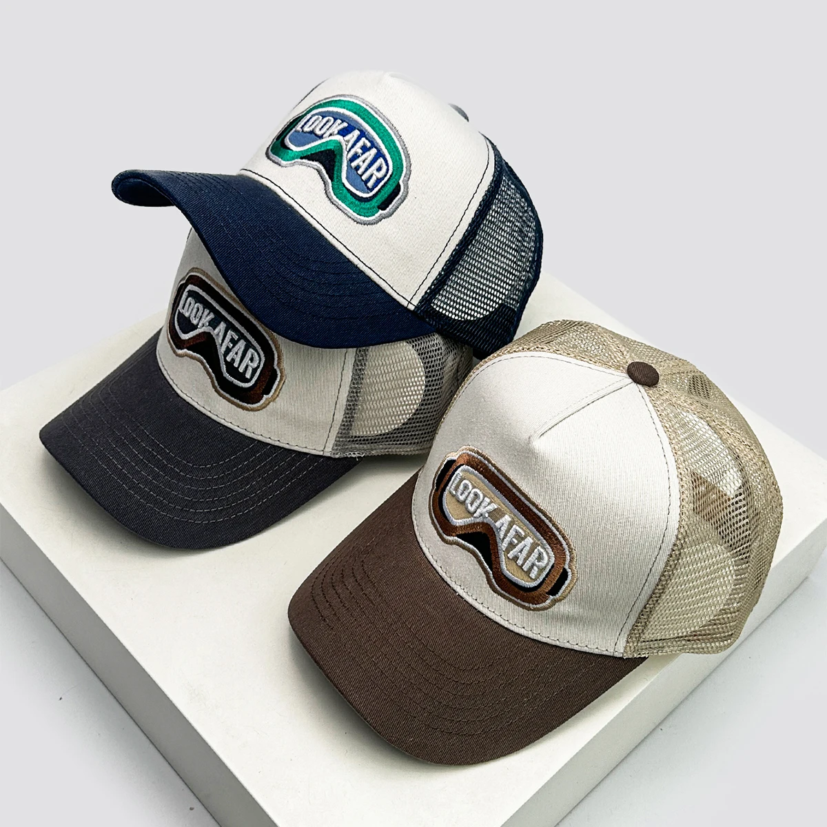 

New Unisex American Personal Letter Embroidery Baseball Hats Color Block Sunshade Hip-hop Breathable Trucker Caps Versatile ins