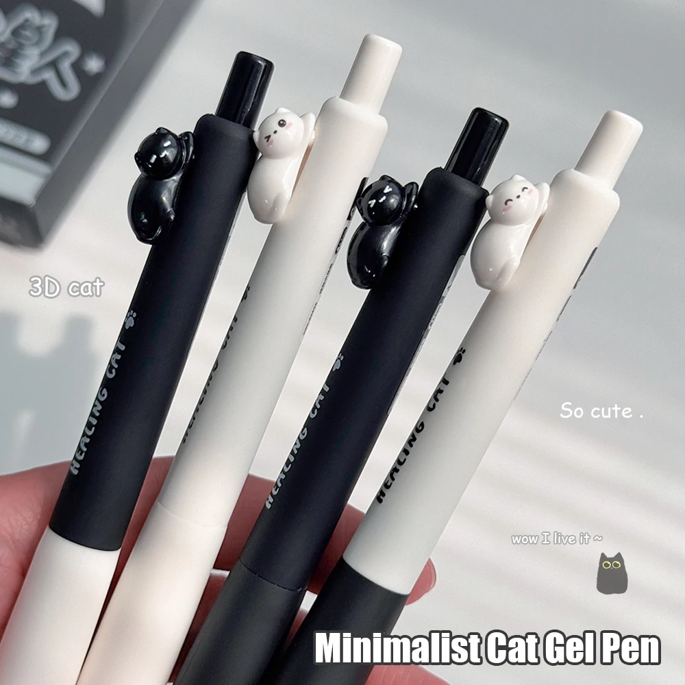 4Pcs Lovely Cat Gel Pens 0.5mm Minimalist Style Quick Drying Pen Creative 3D Cat Black Pen Study & Office Essential