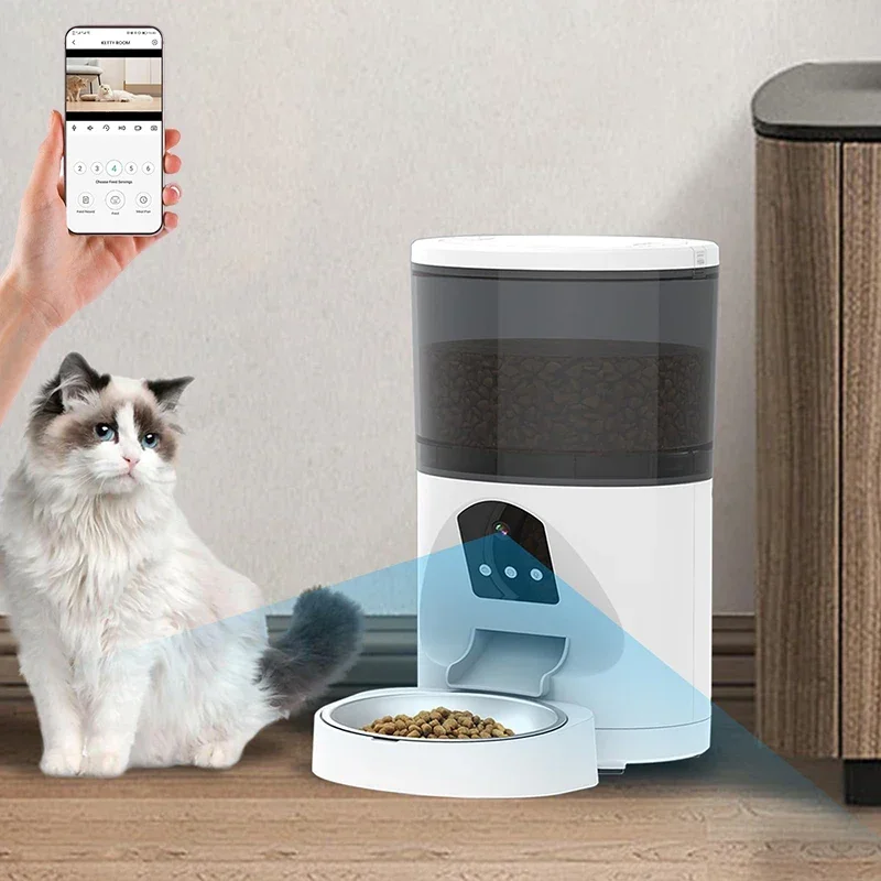 

-Smart Wifi Automatic Pet Feeder Cat Food Dispenser Intelligent Automatic Cat Feeder With Camera For Dogs Multi 6L Pets Dry Food