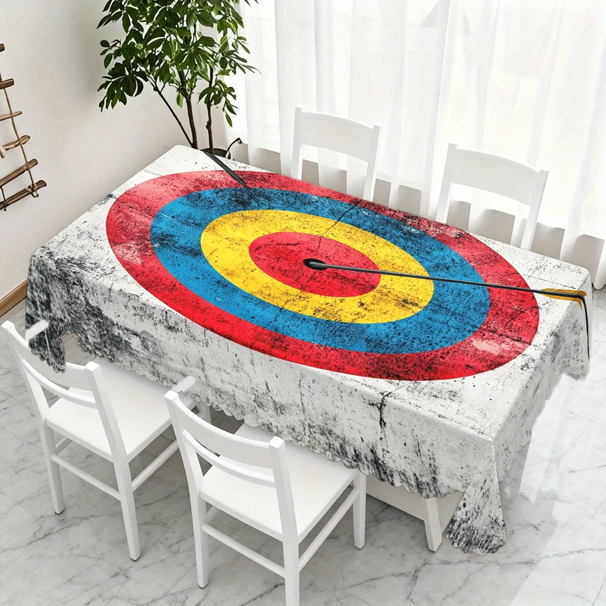 Vintage Distressed Archery Target Arrow Print Waterproof Tablecloth, Rectangular Table Cover for Game Room Home Party Decor