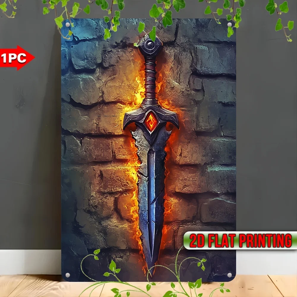 Vintage Sword Metal Poster -  Iron Tin Sign Wall Art, Waterproof,Dustproof, for Home, Garden, Bar, Cafe Decor with