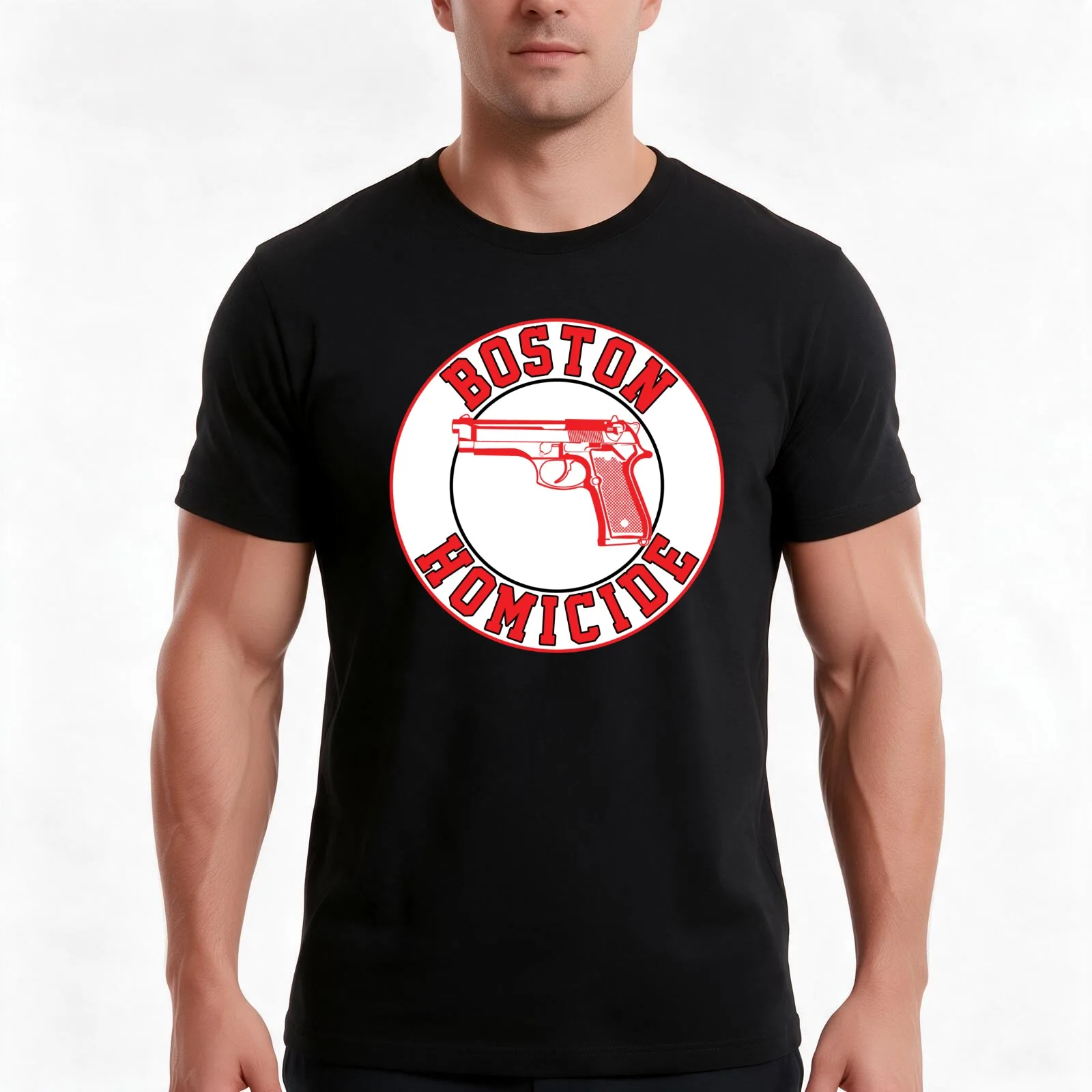 Boston Homicide T-Shirt, Summer Casual Cotton Tee, Oversized Streetwear Tops, Vintage Graphic Print, Loose Fit Short Sleeve