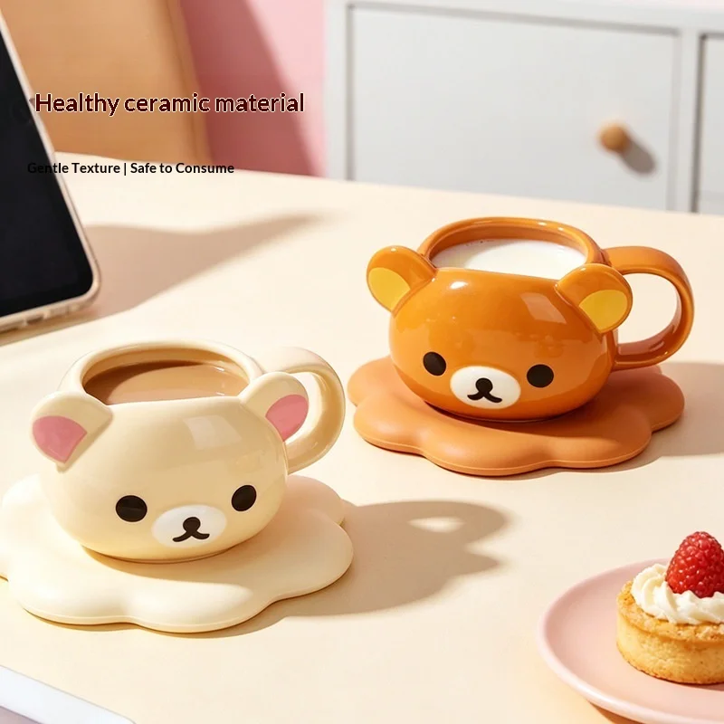 New Rilakkuma Ceramic Mug Cartoon Bear Shaped Coffee Milk Cup With Coaster Set For Couple Daily Home Office Gift Use Hot