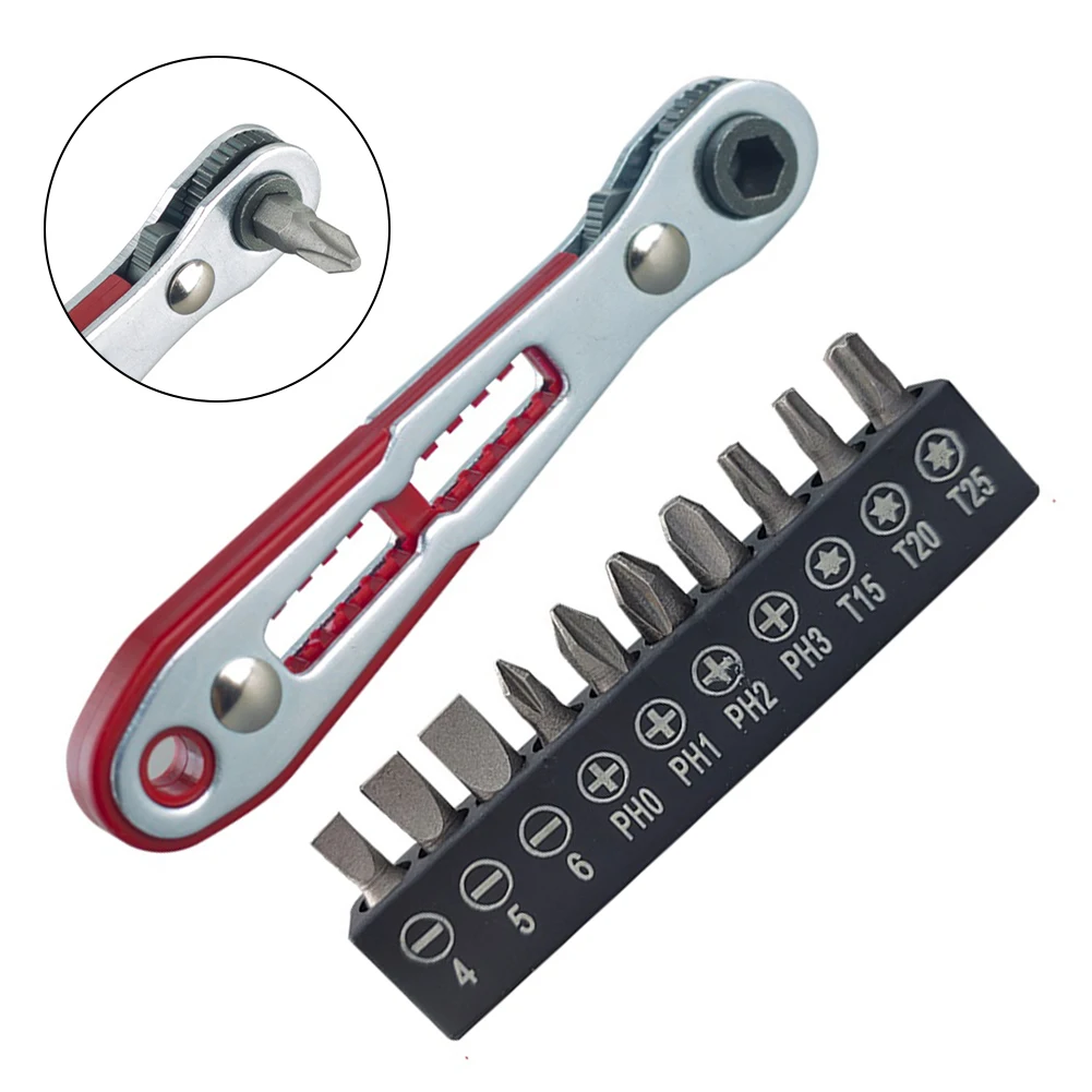 36 Tooth Ratchet Wrench With 10pcs Bit Set 90 Degree Screwdriver Handle For Tight Spaces Chrome Vanadium Steel Repair Tool