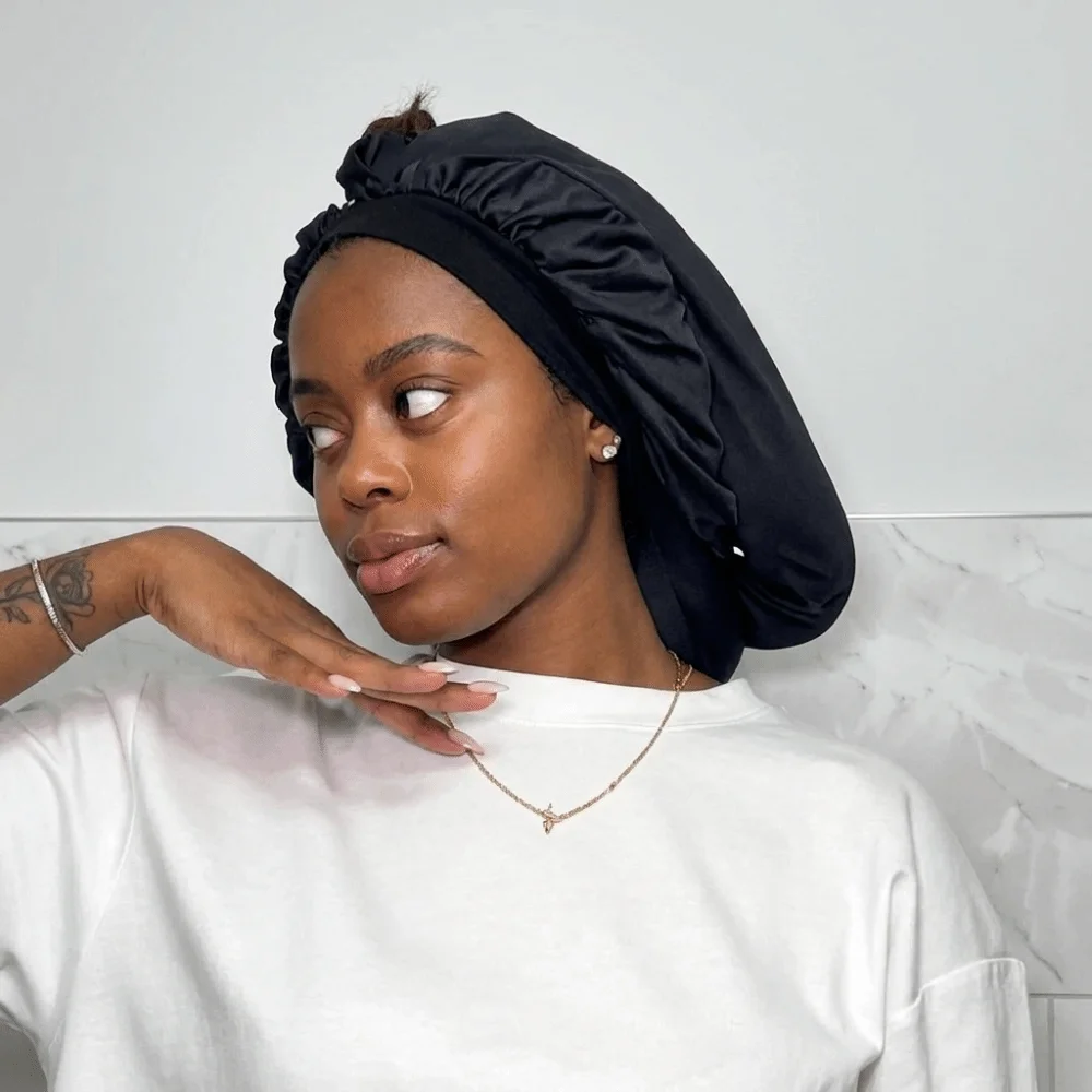 Silky Satin Satin Long Dreadlock Sleep Bonnet Adjustable Lightweight Long Hair Bonnets for Sleeping Bathing Hat Long Tail