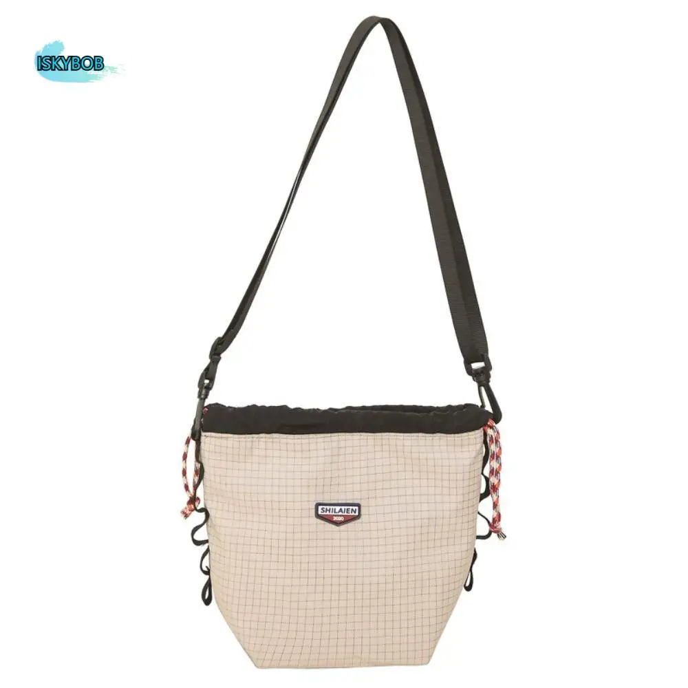 

Nylon Drawstring Bucket Bag Large Capacity Lightweight Sports Crossbody Bag Adjustable Strap Coin Purse Canvas Shoulder Bag