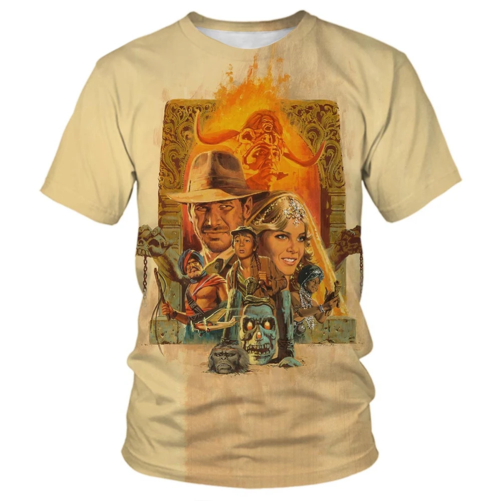 Indiana Jones película 3D camisetas de verano con estampado hombres mujeres moda Casual de gran tamaño Camiseta de manga corta camisetas masculinas Tops ropa de hombre