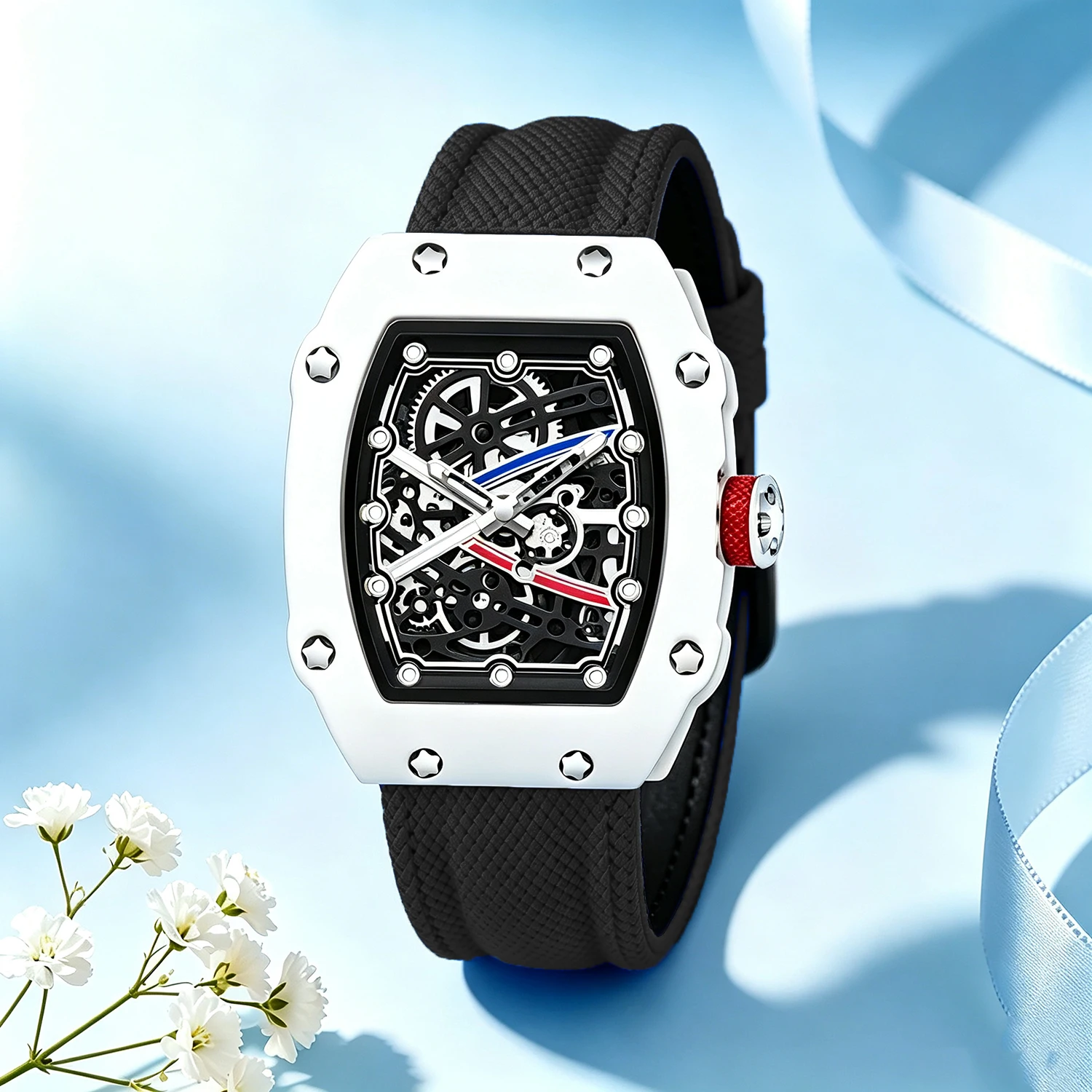 Men's Fashion Sports Strap Hollow Quartz Watch Mens Quartz Wristwatch Timepiece