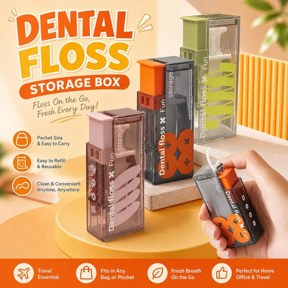 Floss Pick Dispenser Automatic Pop Up Dental Case Refillable Flosser Holder Smart Storage Box Purse Bathroom Travel Organiser