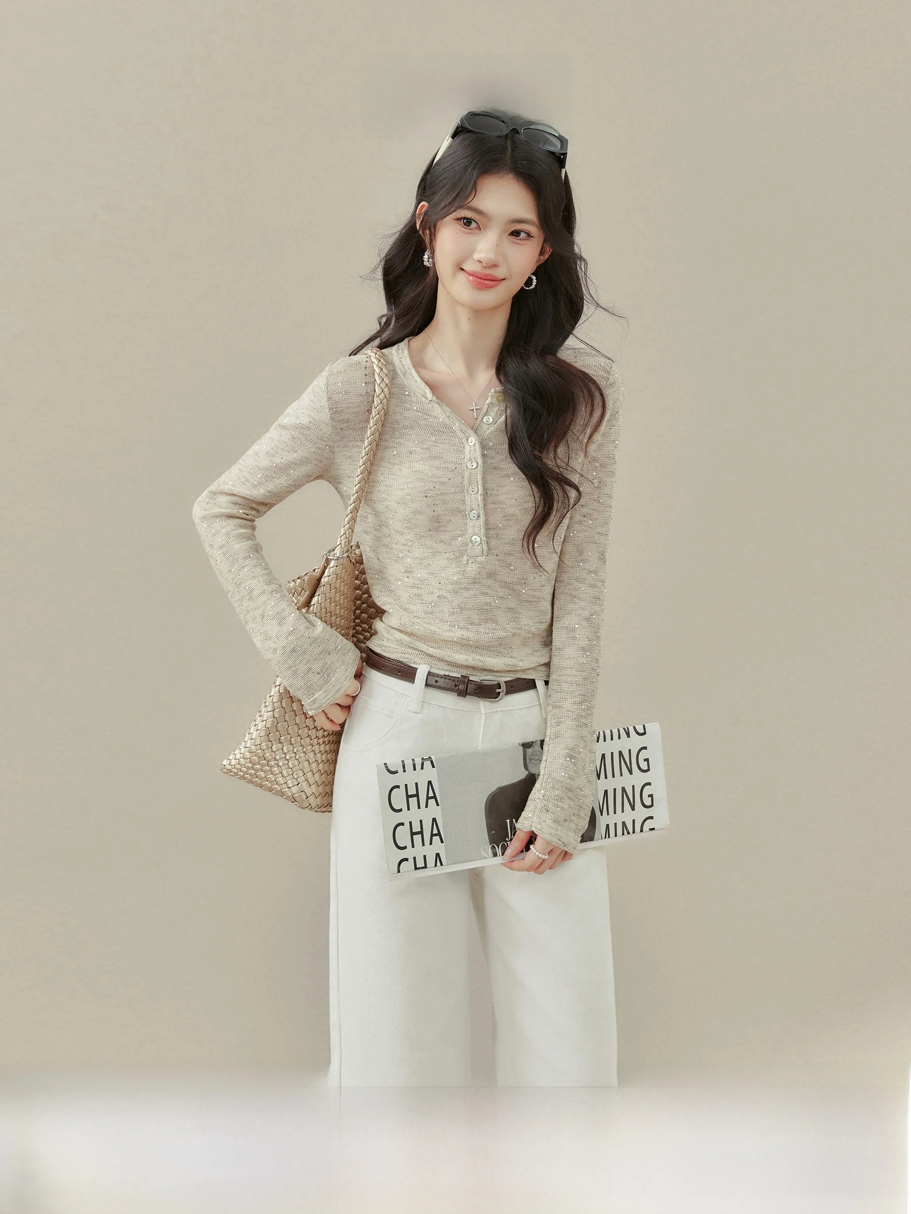 

Long Sleeve Knitted Sweater Women's Slim Fit Base Layer Shirt Half Open Collar Early Spring Fashionable Inner Wear Top