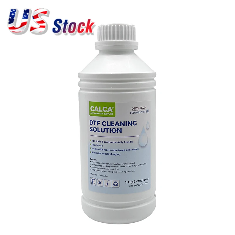 US Stock 1L CALCA Direct to Transfer Film Cleaning Solution for DTF Water-based E/p/son Printheads 32oz Bulk Wholesale