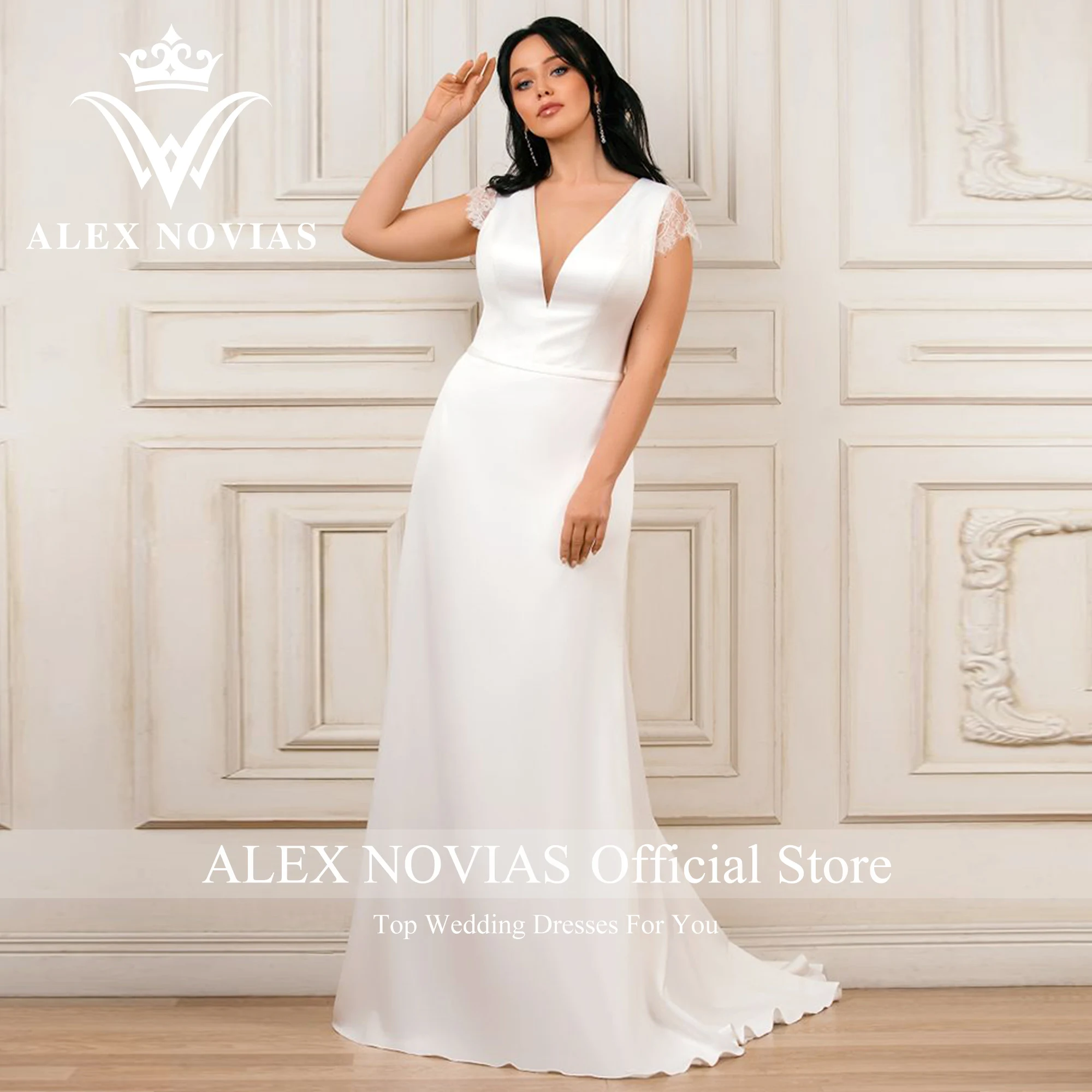 Alice NOVIAS – robe De mariée en Satin, grande taille, col en v, dos nu, applications, nouvelle collection, 2023