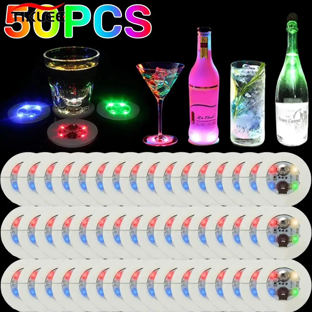 10/20/30/50PCS LED Coaster Light Up Bottle Stickers Liquor Drink Luminous Cup Mat Club Bar Party Car Wedding Party Vase Decor