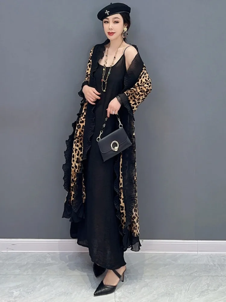 SHENGPALAE Women\'s Leopard Print Shawl Korean Fashion Beautiful Elegant Chic Women\'s Cappa 2024 Spring Summer Shawls 5R1759