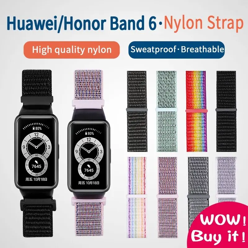 New Adjustable Nylon Strap for Huawei Band 6 Breathable 6NFC Replacement Accessories Bracelet for Honor band 6 Wristband