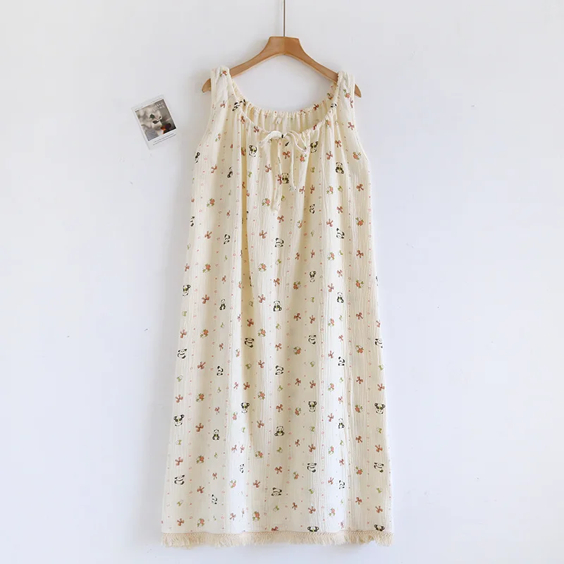 Leibchen-Nachthemd für Damen, Sommer, neuestes ärmelloses Pyjama-Kleid, Baumwolle, sexy, mittellanges Nachthemd für zu Hause – Detail 8