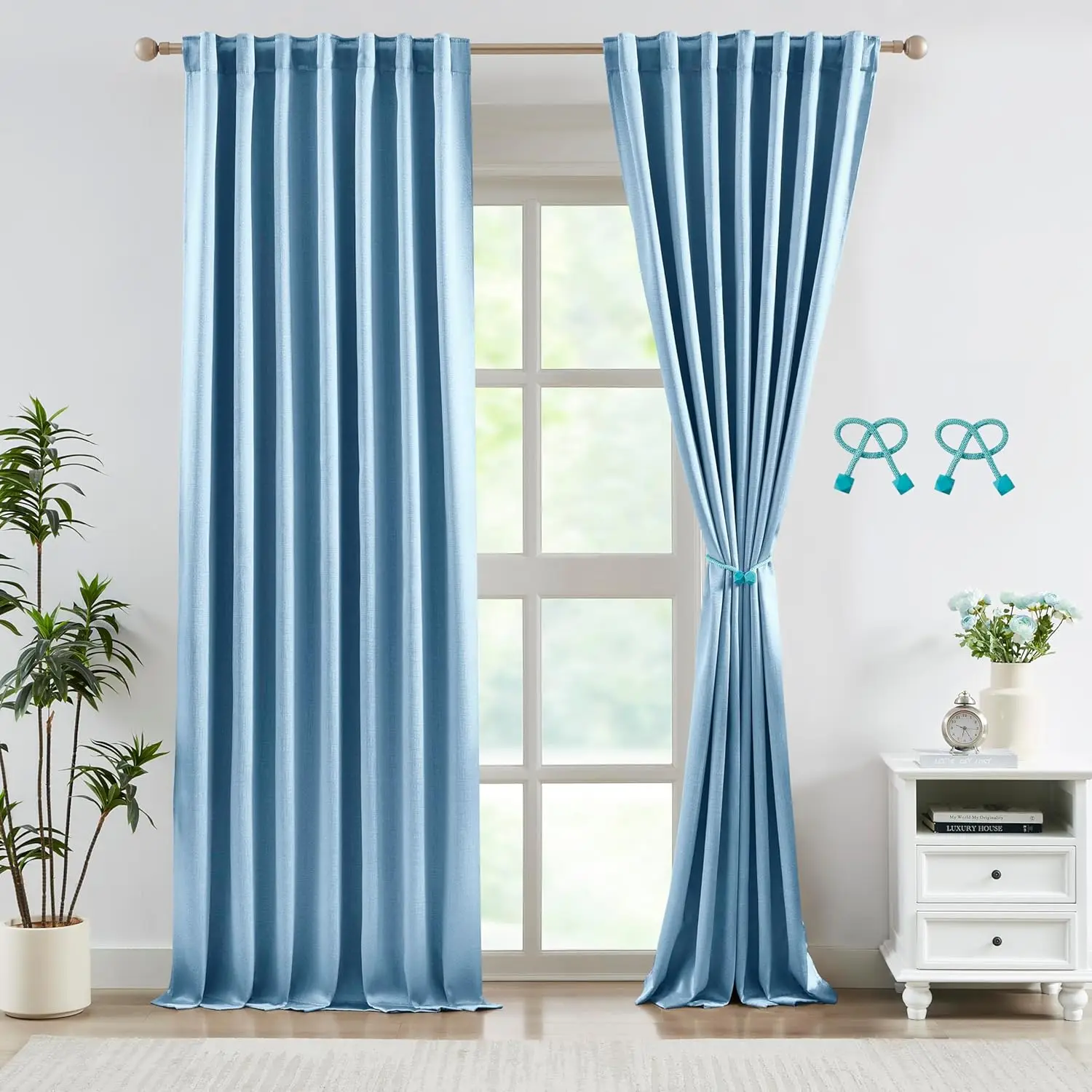 

Голубые плотные шторы, жаккардовые 85% затемняющие оконные шторы для комнаты, 84 дюйма, для спальни, гостиной, шумоподавление
