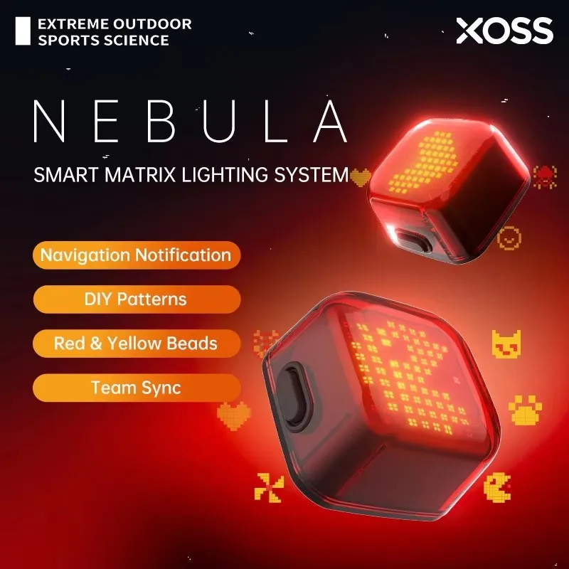 XOSS Nebula Smart Brake Bike Taillight DIY Patterns Waterproof Warning Rear Light Bicycle Night Intelligent Turn Warning Light