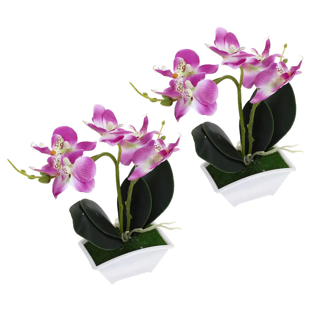 

2pcs White Silk Phalaenopsis Artificial Flowers in Pot Lifelike Butterflyfor Home Decor Photography Props Fake Bonsai