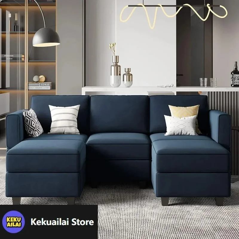 

Reversible U-Shaped Velvet Sofa with Double Chaise and Storage in Blue, Modular Sectional Couch