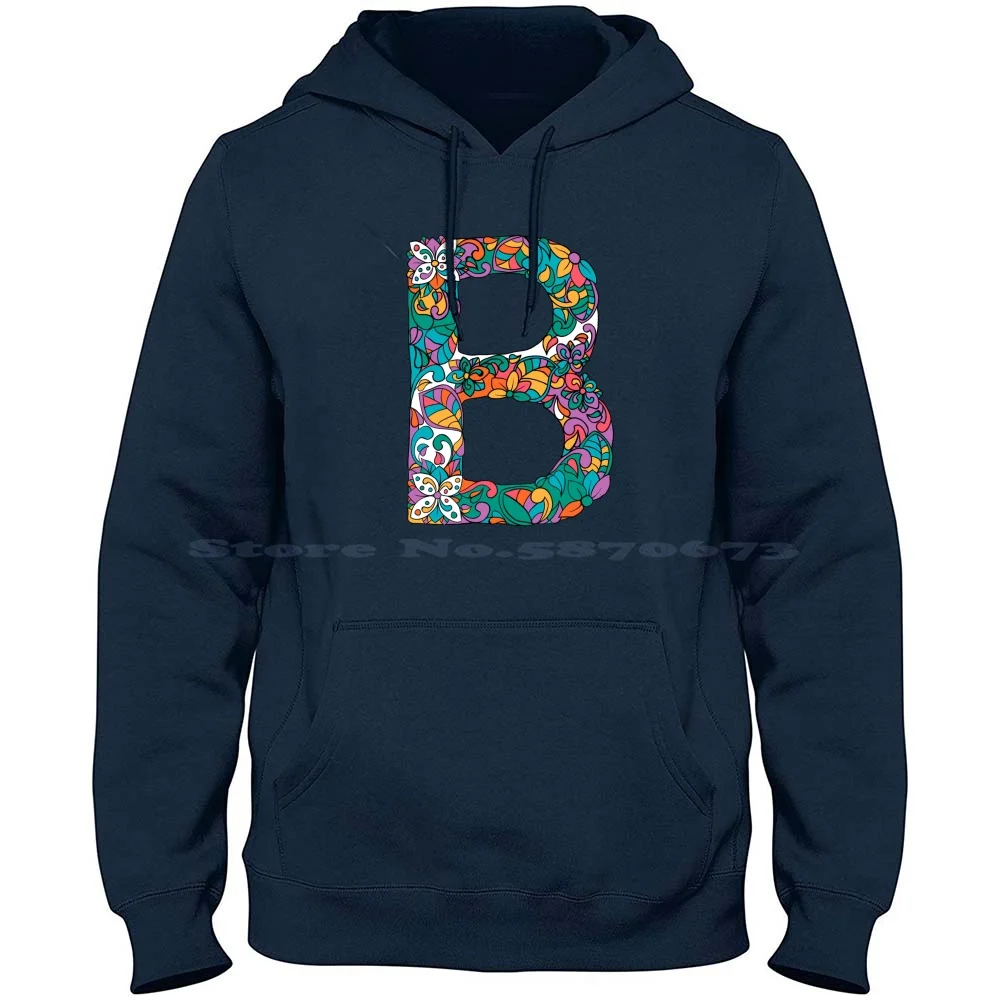 Letter B Monogram Personalized Name Print 100% Cotton Hoodie T Shirt Letter B Belle Brielle Bella Monogram B Beth Bianca Bria