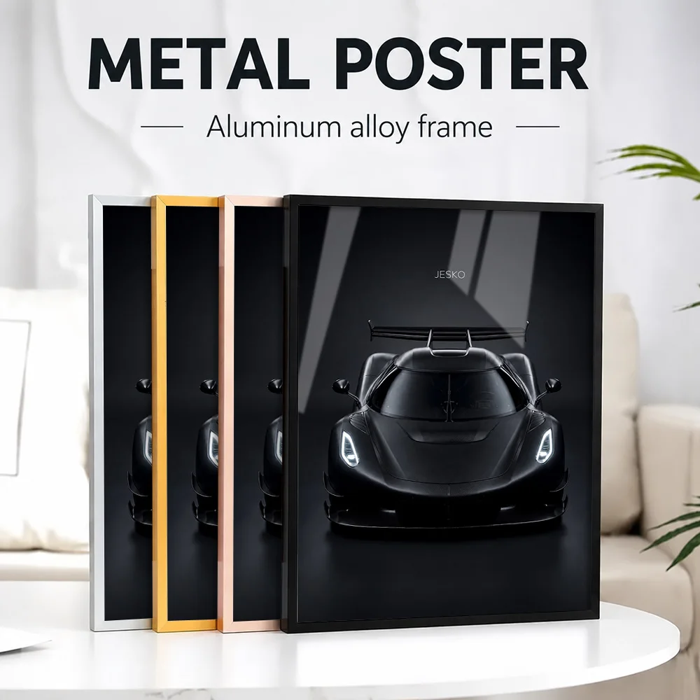 Sweden Jesko Black Hypercar Metal Poster With Aluminum Alloy Frame Personalized Photo Blueprint Style Wall Art For Home Office