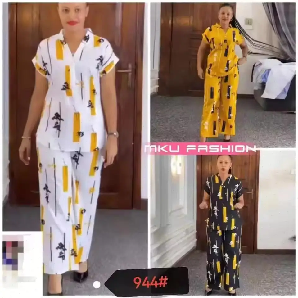Pant Set Women Two Piece Sets V Neck Short Sleeve Shirt Print Wide Leg Long Pants Elastic Waist Y2k Streetwear Work 2026 Spring