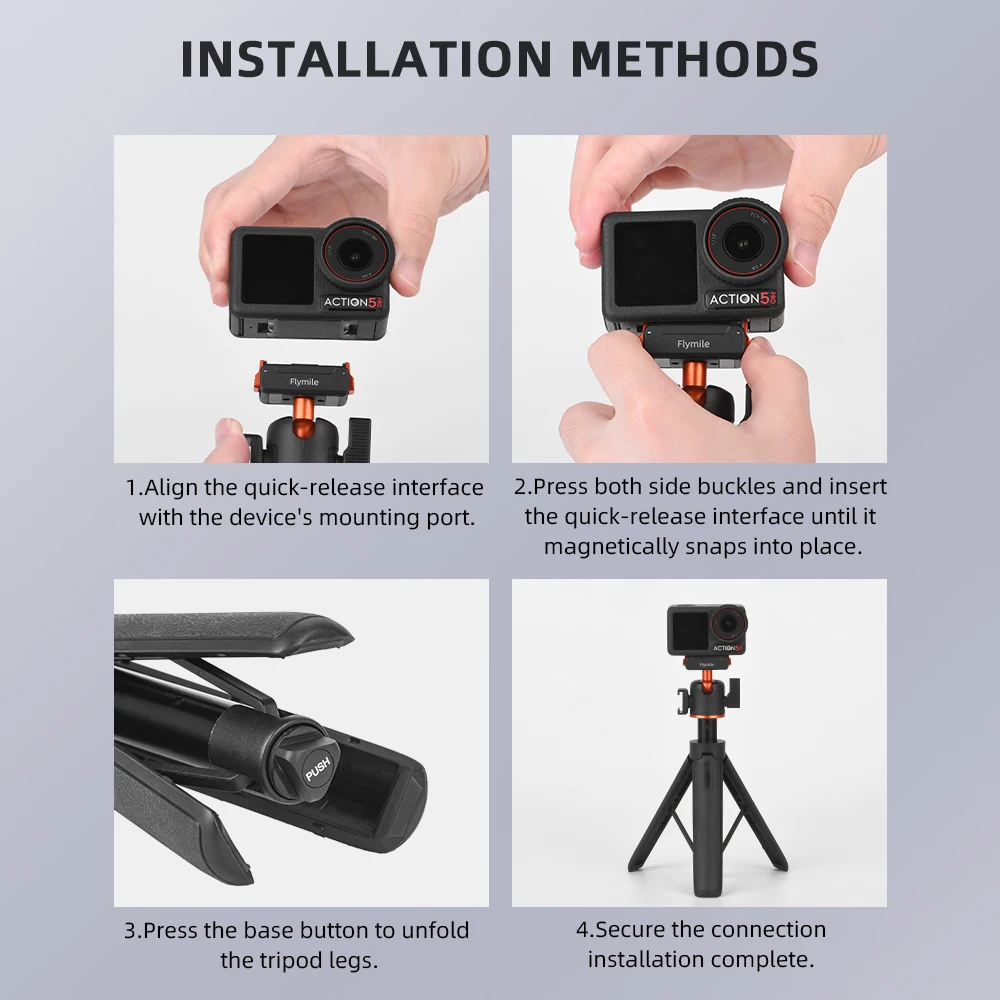 Flymile Action 5 Pro 21.25IN Statyw Selfie Stick do DJI OSMO 360 Action 4 3 Akcesoria Magnetyczna Szybkozłączka Podstawa Przedłużka — zdjęcie produktu 6