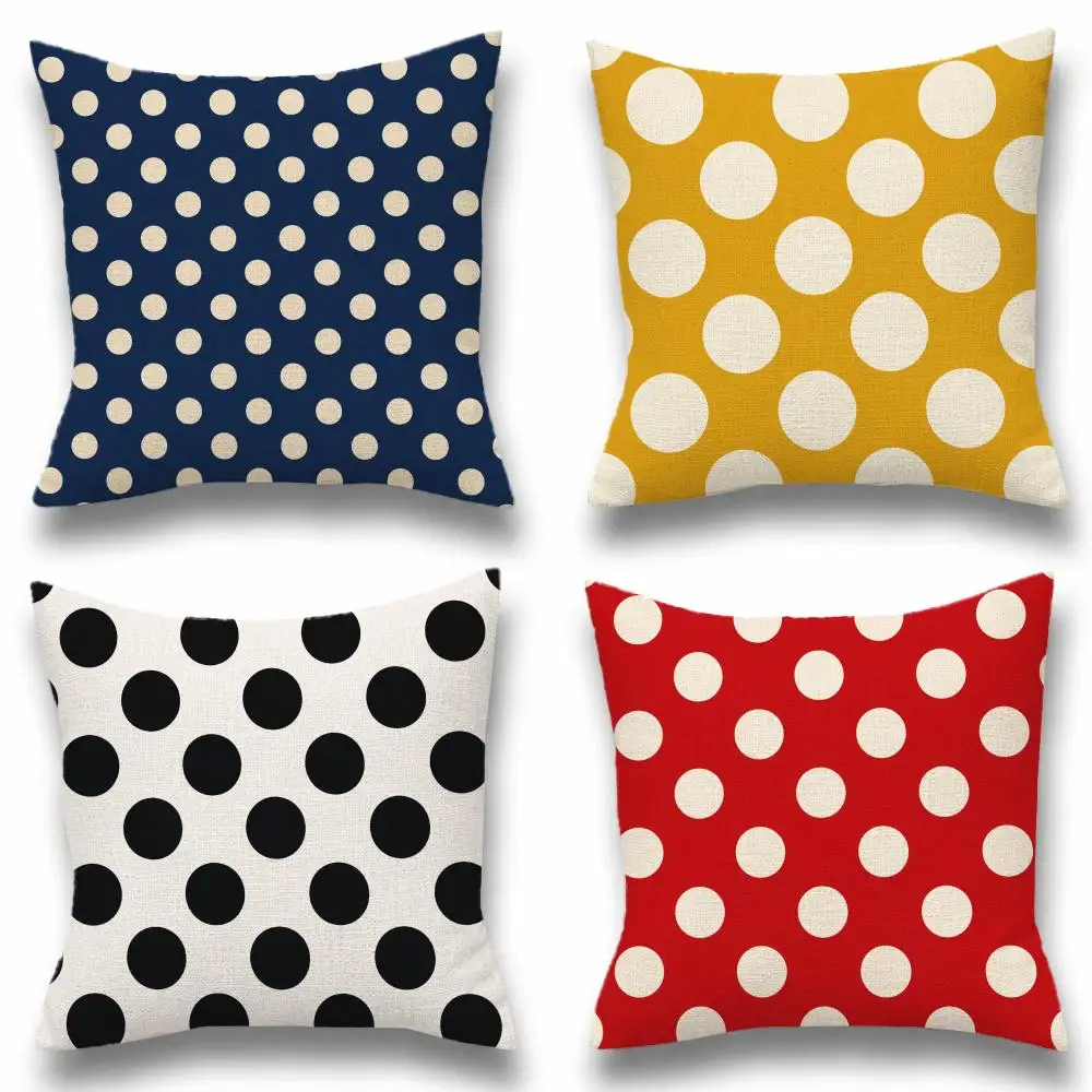 Pattern Polka Dots Cushion Cover Natural Linen Breathable Cushion Covers Sofa Bedroom Decor Pillowcase