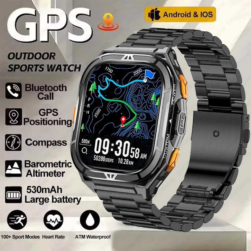 

Новые умные часы X5 с GPS Track для мужчин, 5 атм, водонепроницаемые, 1,96 дюйма, AMOLED, всегда дисплей, компас, пульс, 530 мАч, аккумулятор, BT Call, умные часы