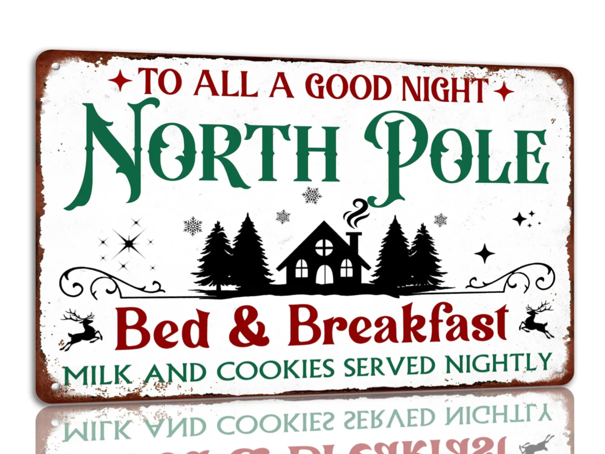 North Pole Bed And Breakfast Tin Sign Vintage Christmas Metal Signs Funny Santa Sign Christmas Wall Art Decor For Home Cafe Shop