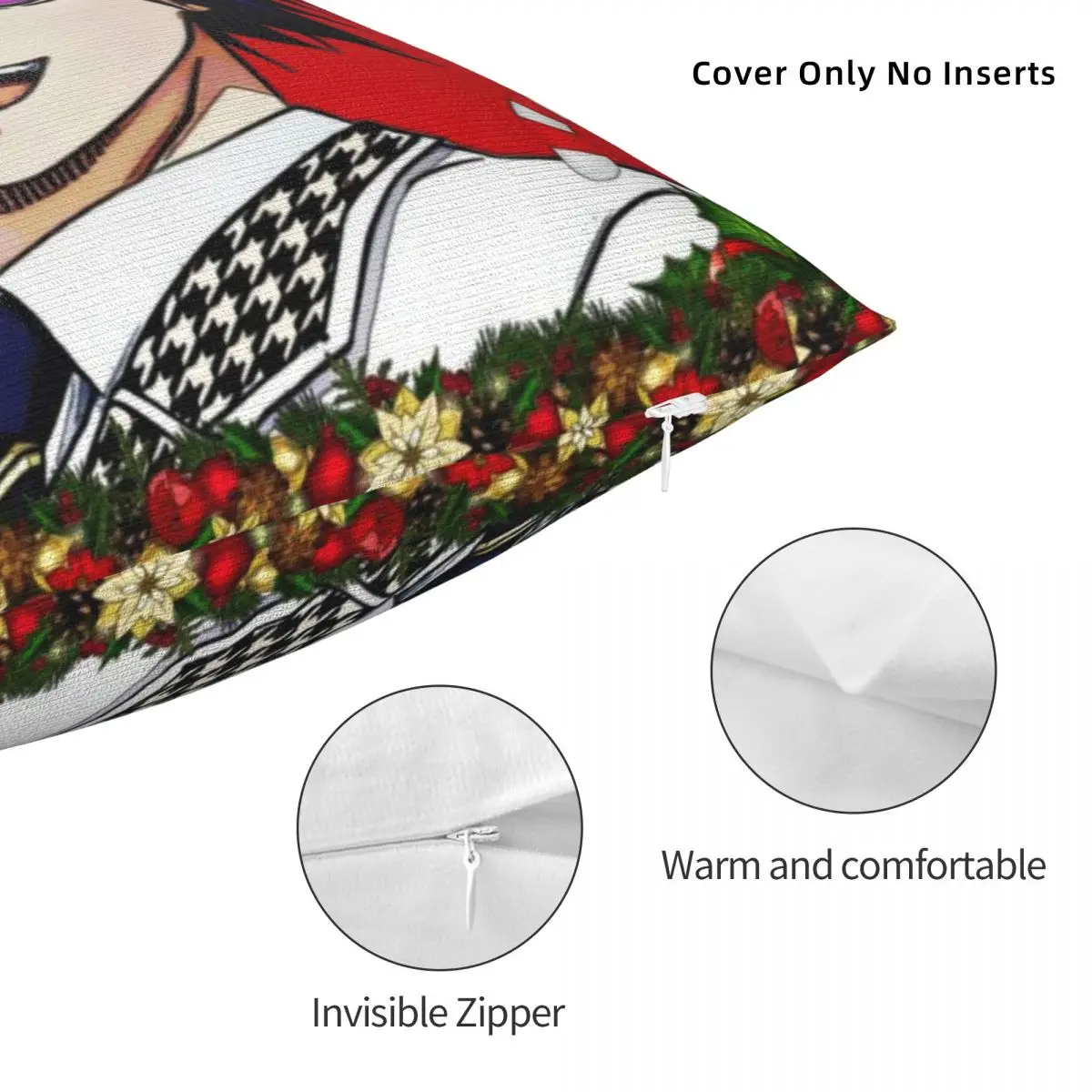 Paars Haar Anime Jongen Kerstmuts Kerst Kunst Kussensloop Kussenhoes Zacht Kussensloop Kawaii Kussenslopen Voor Huisdecoratie