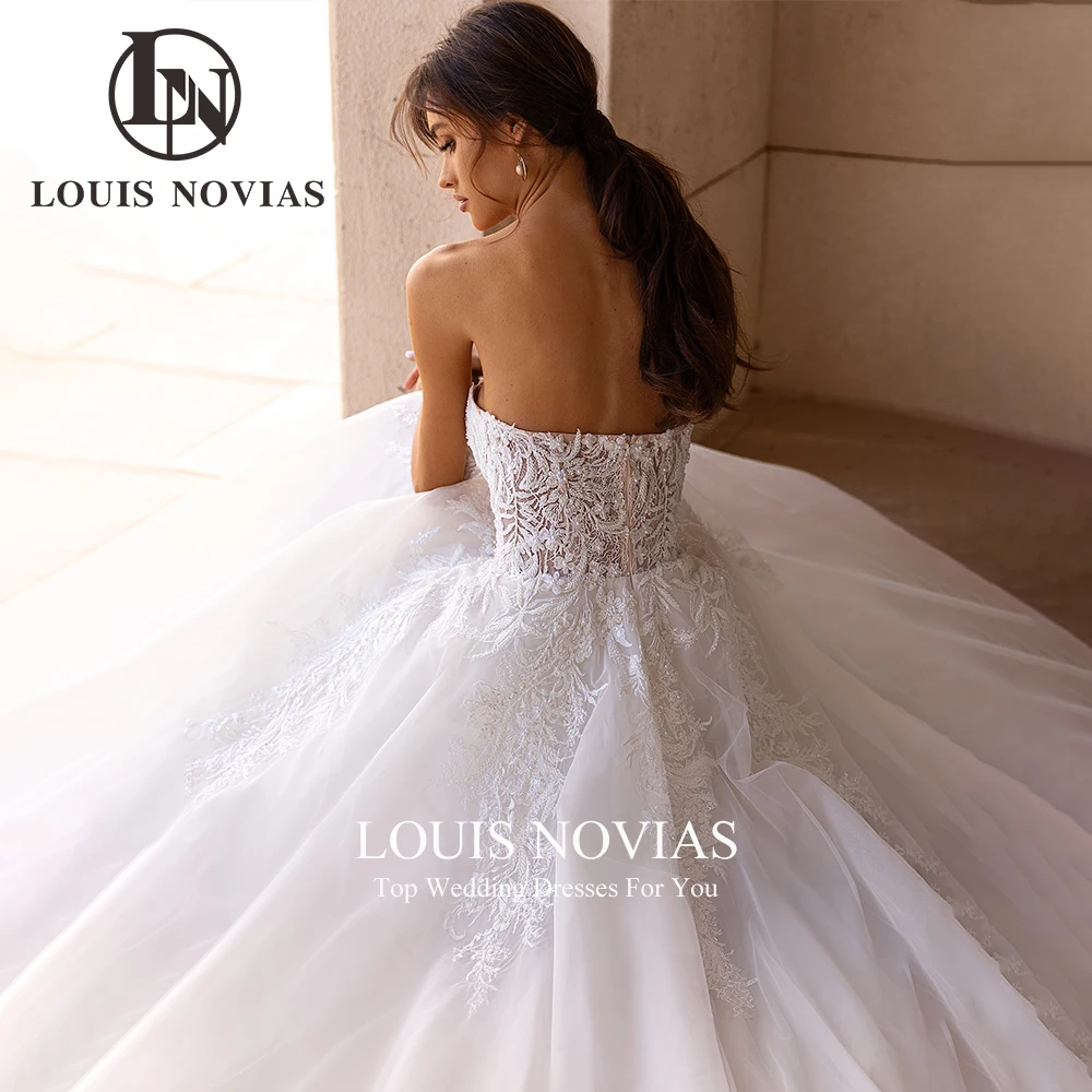 LOUIS NOVIAS Ren Chữ A Áo Cưới 2022 Dây Thêu Chiếu Trúc Hạt Không Tay Cô Dâu Hở Lưng Áo Dài Cô Dâu Vestidos De Novia