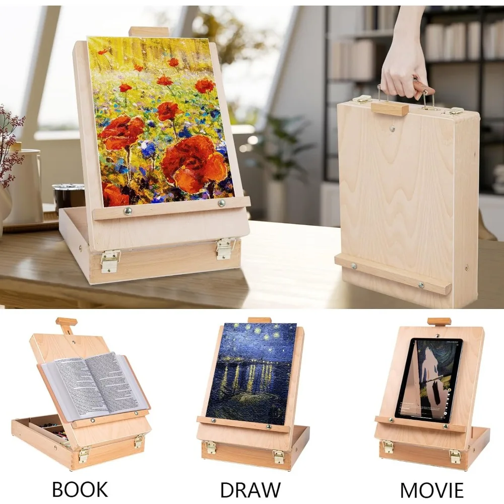 Tabletop Beechwood Art Easel for Painting Canvases Table Easel Stand for Painters Painting by Numbers, Students Beginners Artis