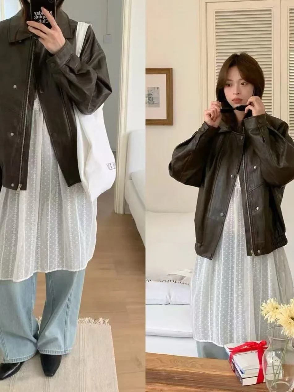 Cappotto con colletto ampio da donna Jaet in pelle PU dal tocco retrò Trendy Bubble Sve Capispalla con chiusura a cerniera di lunghezza regolare