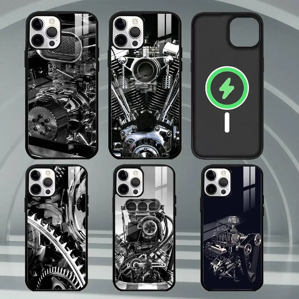 

M-Mechanical Engines Phone Case For iPhone17,16,15,14,13,12,11 Plus,Pro Max Magnetic For Magsafe Wireless Charging
