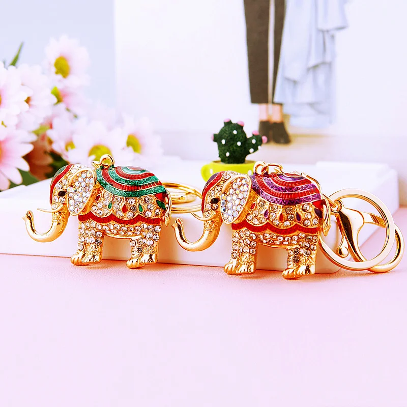 Cute Enamel Crystal Elephant Keychain Animal Keyring Pendants For Women Girls Handbag Accessories Key Chain