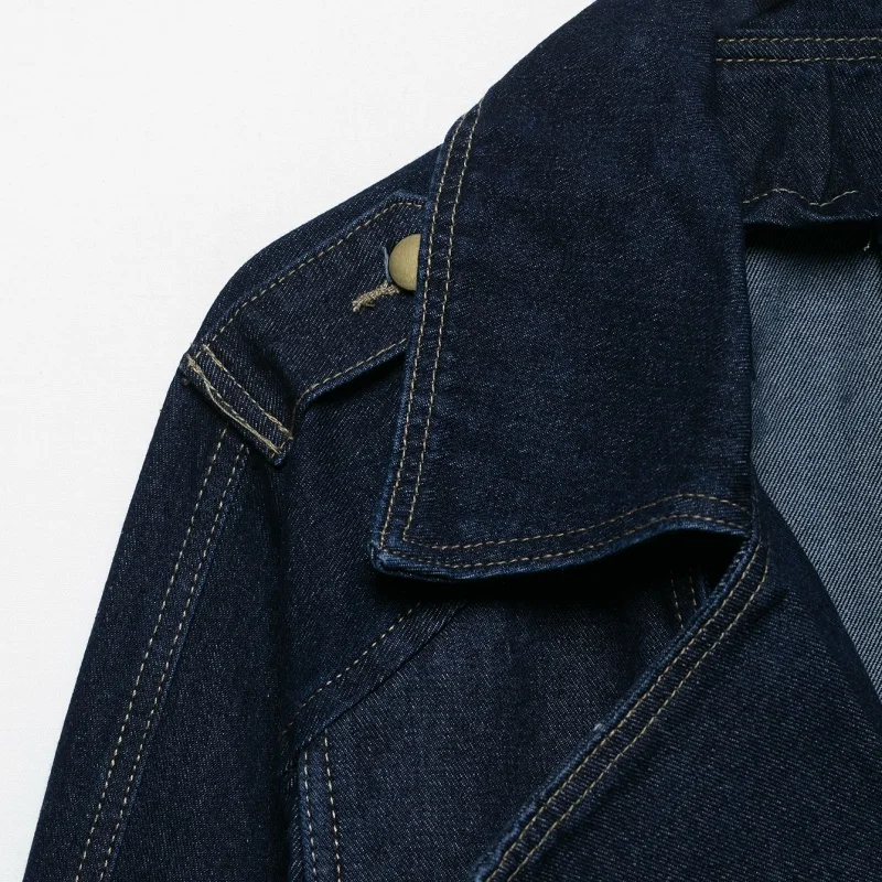 ผู้หญิงลําลอง DENIM Trench แจ็คเก็ตเข็มขัดแขนยาวฤดูร้อนฤดูใบไม้ร่วงหญิง Outerwear Chic Overcoat