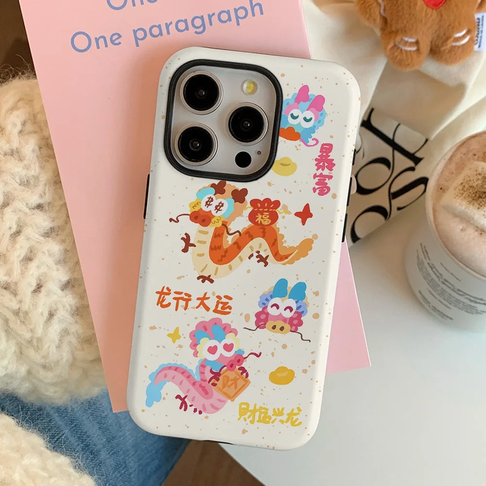 Yellow and White Cartoon Dragon Creative Hard Case for IPhone 15 Pro Max 14 Plus 14 13 12 Mini 11 Pro Plus X Mobile Phone Case