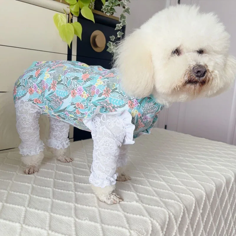 

Fashion Cotton Pet Dog Clothes Small Floral Cotton Lace Wrap Belly Jumpsuits For Small Medium Dog Chihuahua Puppy Dog Rompers