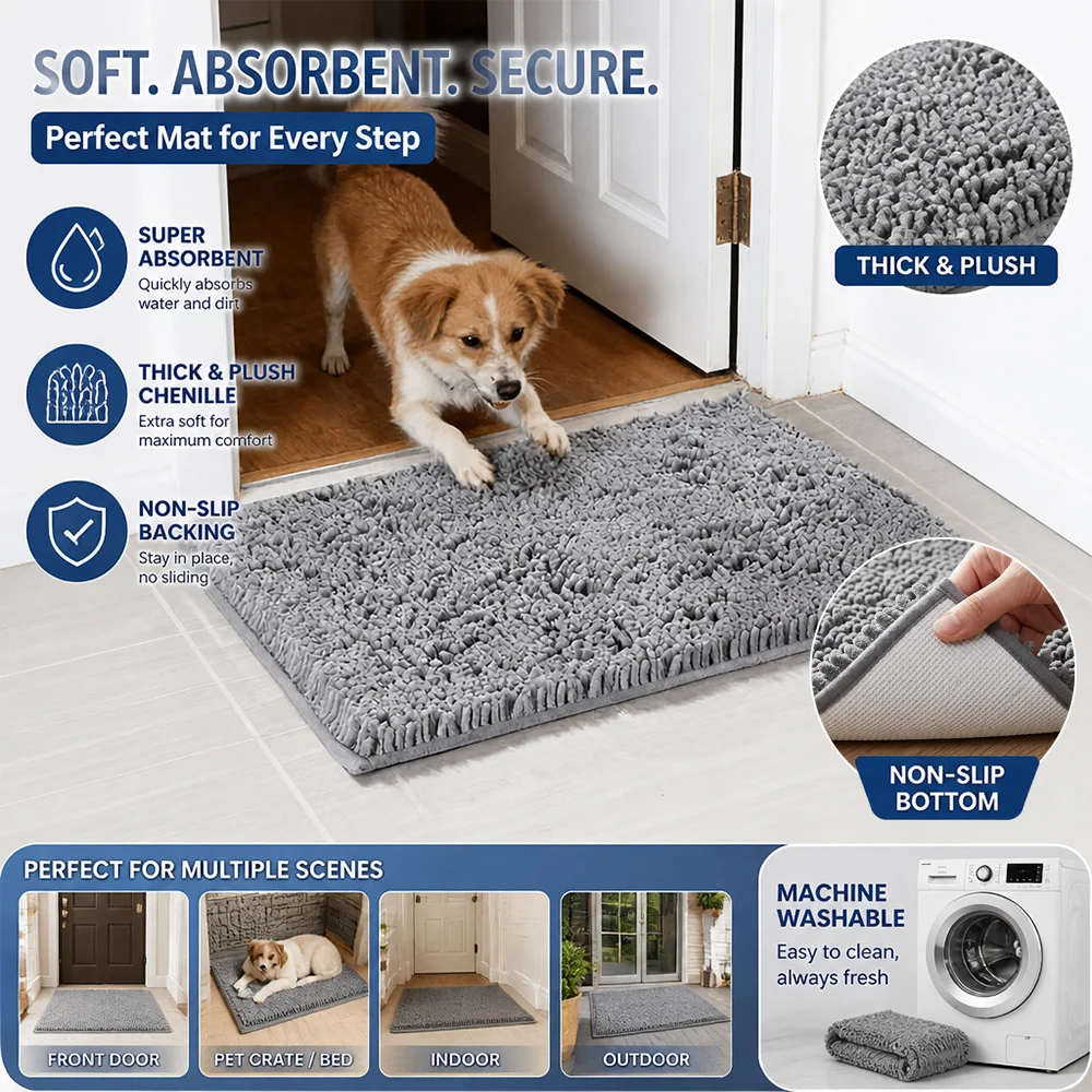 Dog Mats For Muddy Paws Large, Super Absorbent Pet Entry Mat, Non-slip Machine-washable Door Mat And Carpet
